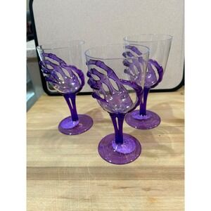 3 Spooky Skeleton Hand Goblet Acrylic Halloween Purple  Wine Glasses 11.8 oz